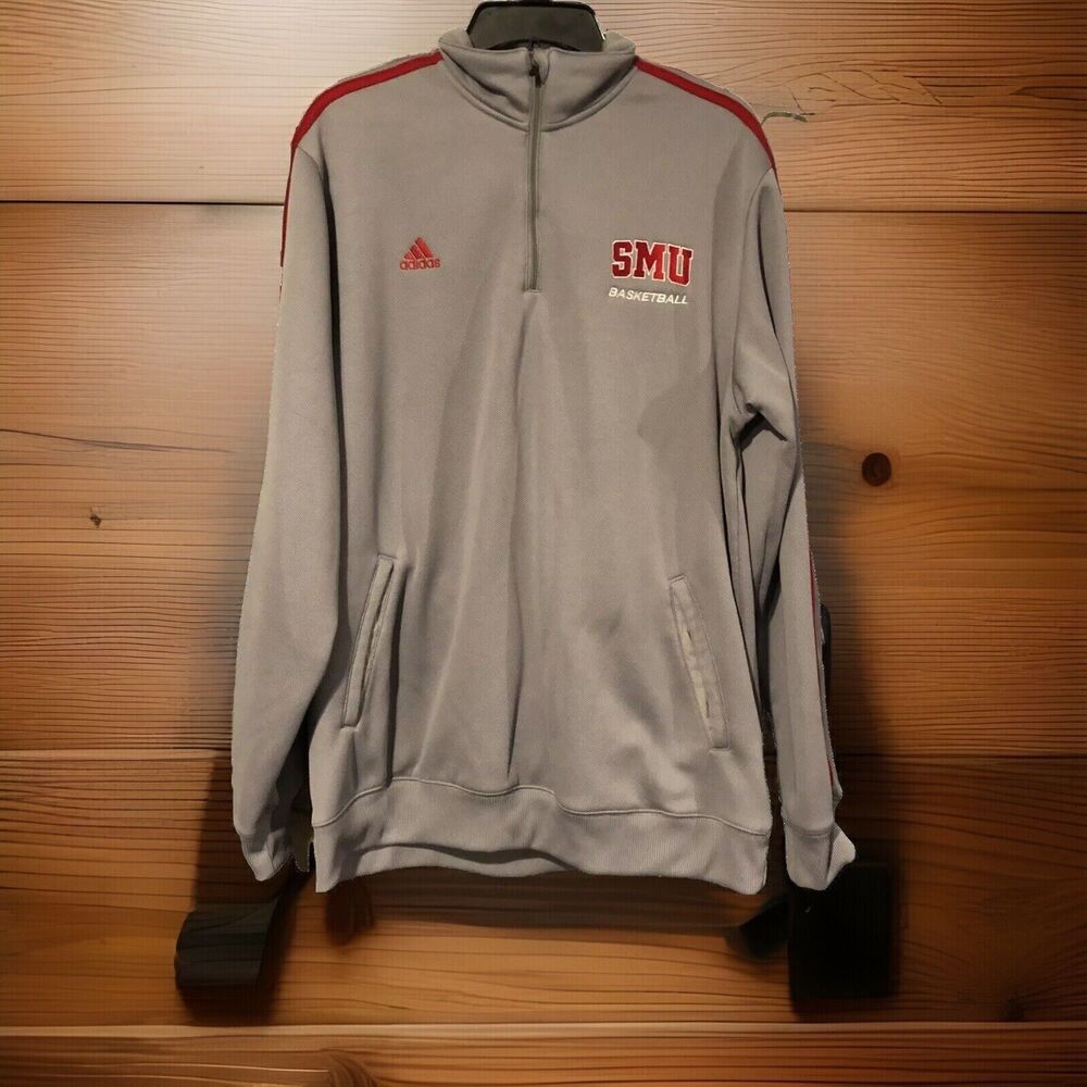 Adidas SMU Mustangs XL Basketball Pullover Jacket Gray Red Men's Quarter-Zip